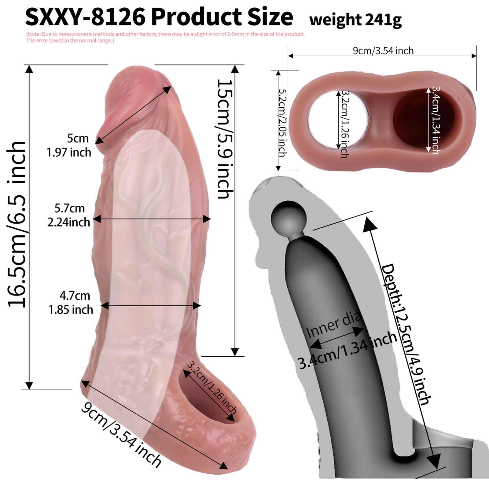 Masturbatore indossabile manuale maschile, estensione della guaina del pene avvolge completamente il pene, guaina realistica per l'ingrandimento del dildo con anello per il pene