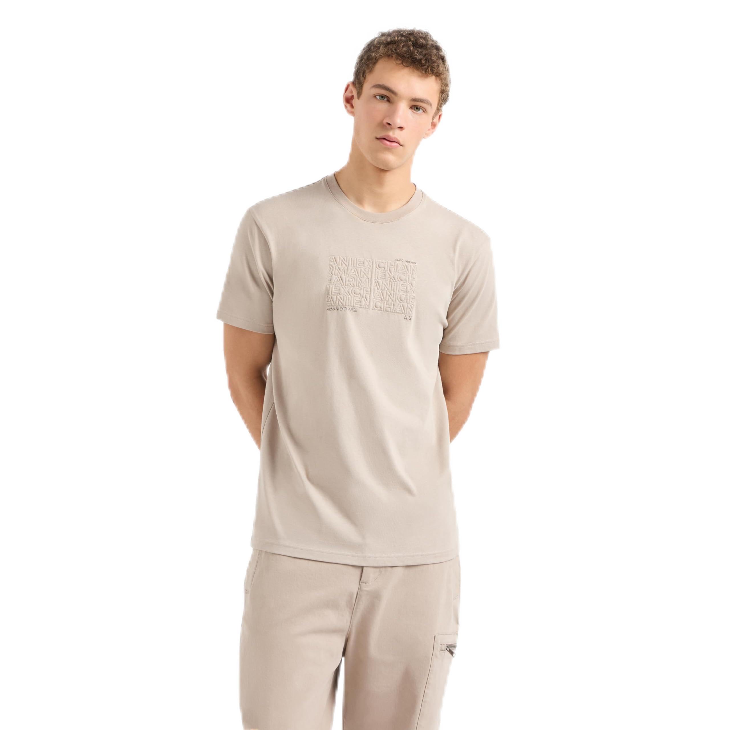 Armani Exchange Men's Central Rectangle with Embroidered Inside Regular Fit Cotton Jersey Tee