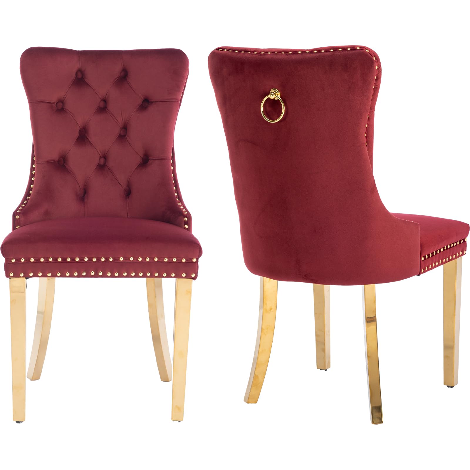 ZenNook Mid Century Modern Dining Chairs Set of 2, Burgundy Velvet Upholstered Kitchen Chairs, Kitchen & Dining Room Chairs, Gold Metal Legs, Sillas
