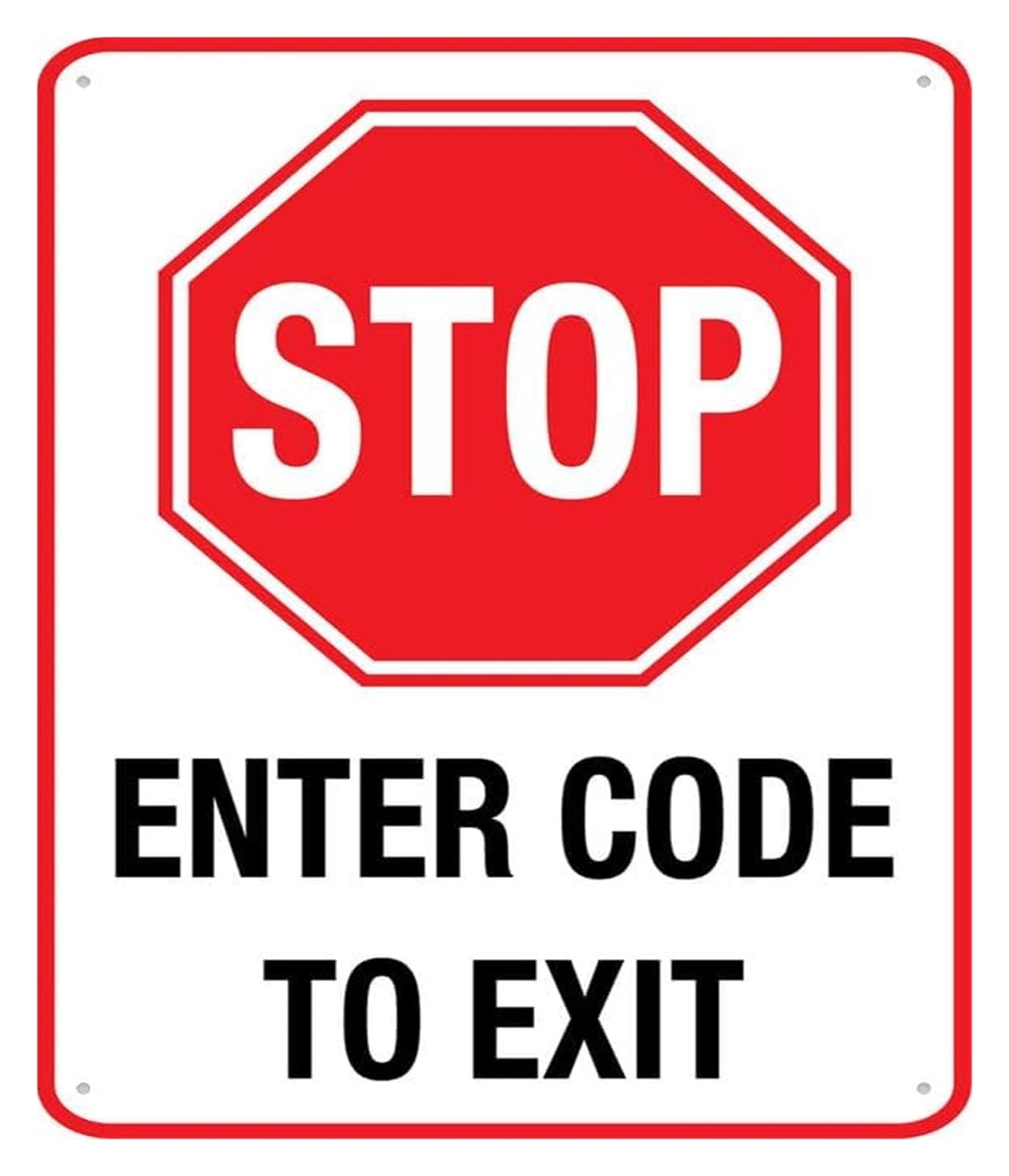 NWPNLXEA Retro Metal Stop Sign Enter Code To Exit Humorous Aluminum Sign for Garage Wall Decor Indoor Outdoor (8 X 12 in)
