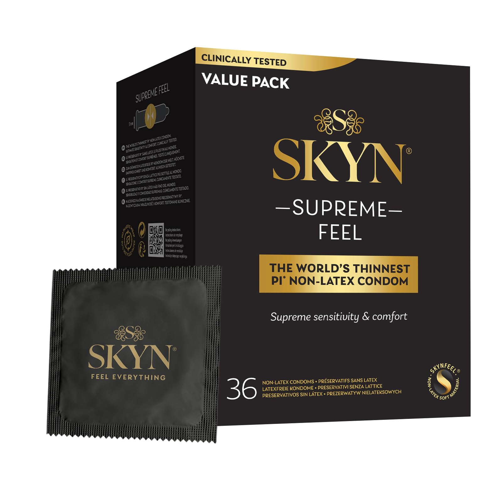SKYN Supreme Feel Condoms (Pack of 36) Regular Size, Latex Free Condoms