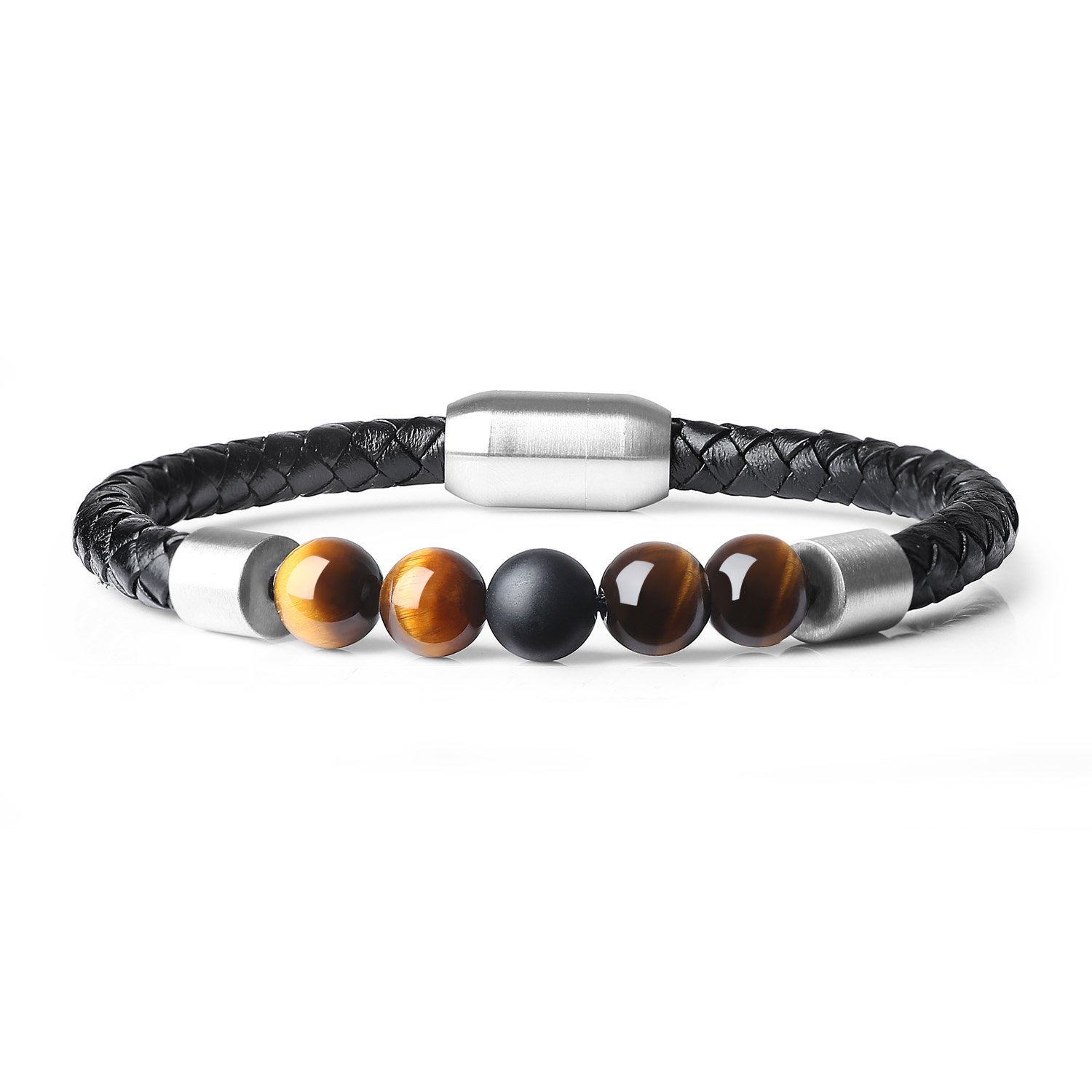 Womens Mens Leather Onyx Healing Stones Bracelet