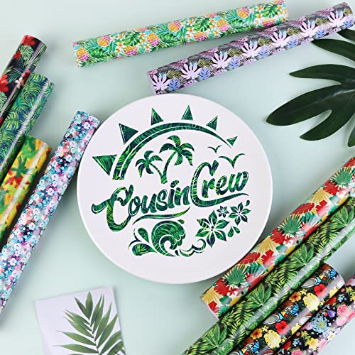 Tintnut Tropical Leaves Permanent Vinyl - 10 Sheets 12\"x10\", Pineapple Hawaiian Floral Patterned Permanent Adhesive Vinyl for Cutting Machine, Home Decor Self Sticker