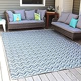 Sunnydaze Chevron Dreams 8 x 10 Foot Weather-Resistant Indoor or Outdoor Area Rug - Blue/Gray (8' x 10' 9')