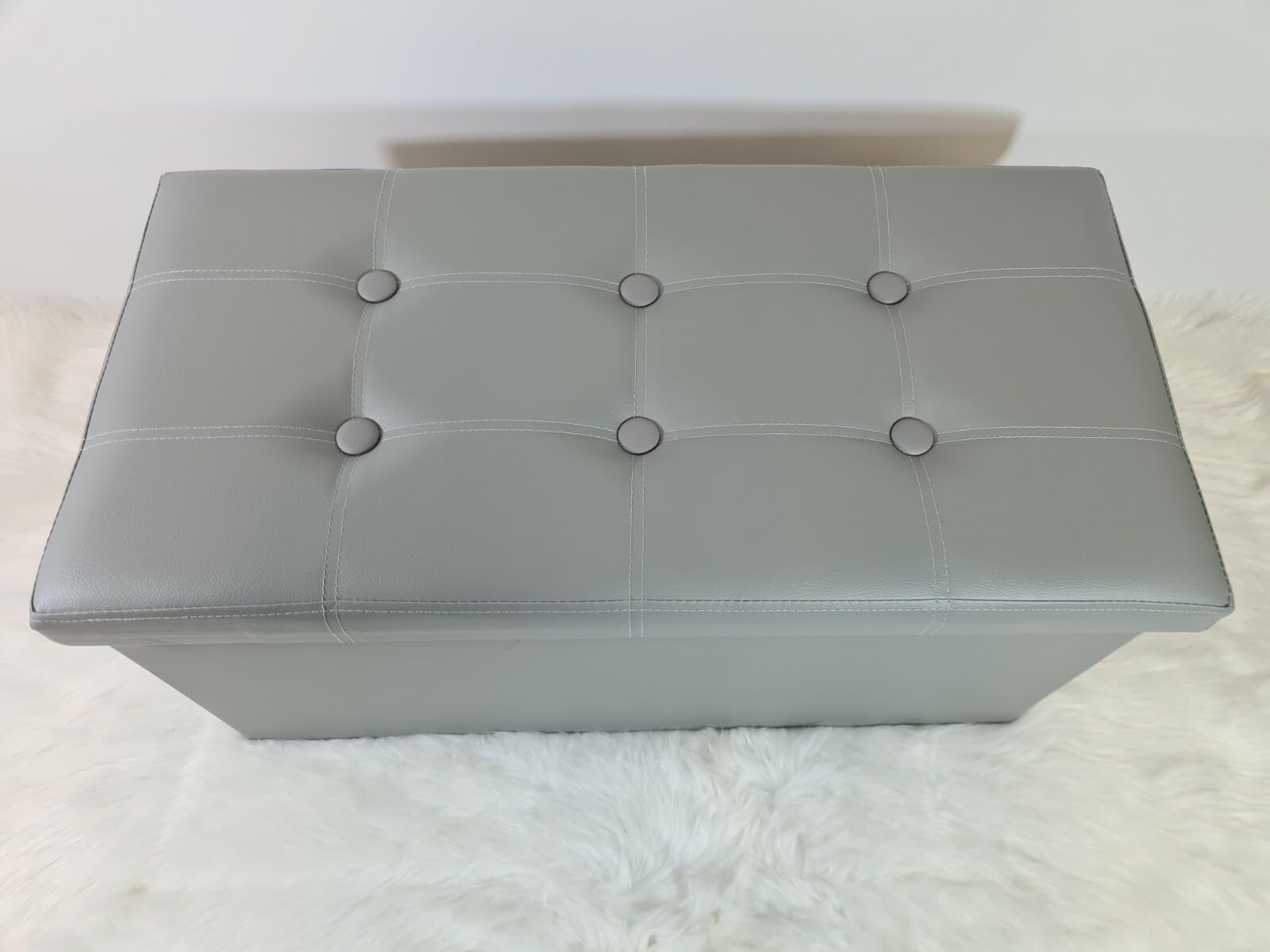 onestopbuys Large Ottoman Foot Stool Pouffe Seat Storage Box Folding Classic Faux Leather (Silver Grey, Double 76x38x38CM)