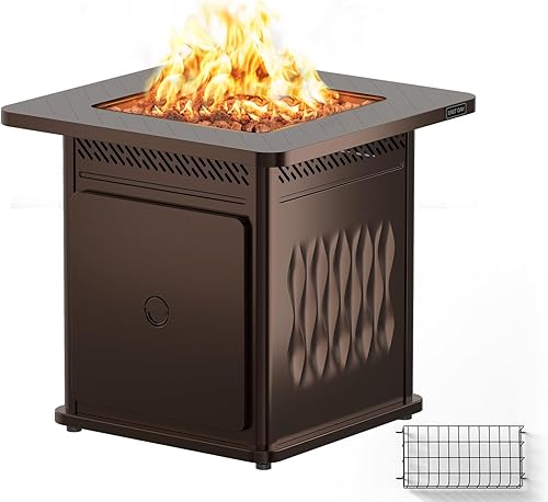 EAST OAK Mesa para fogata de propano de 28 pulgadas, fogata de gas de acero de 50,000 BTU para exteriores, terraza de patio y jardín, mesa de fuego