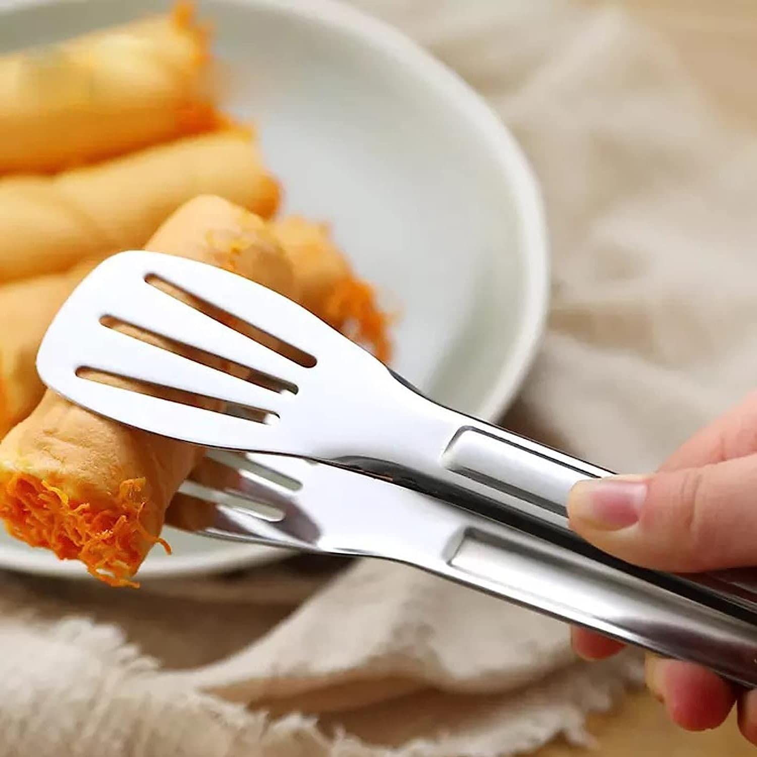 Pinzas de Acero Inoxidable para Alimentos, Utensilios de Cocina, Pinzas para Pan, Pasteles, postres, ensaladas, Barbacoa (23 cm)
