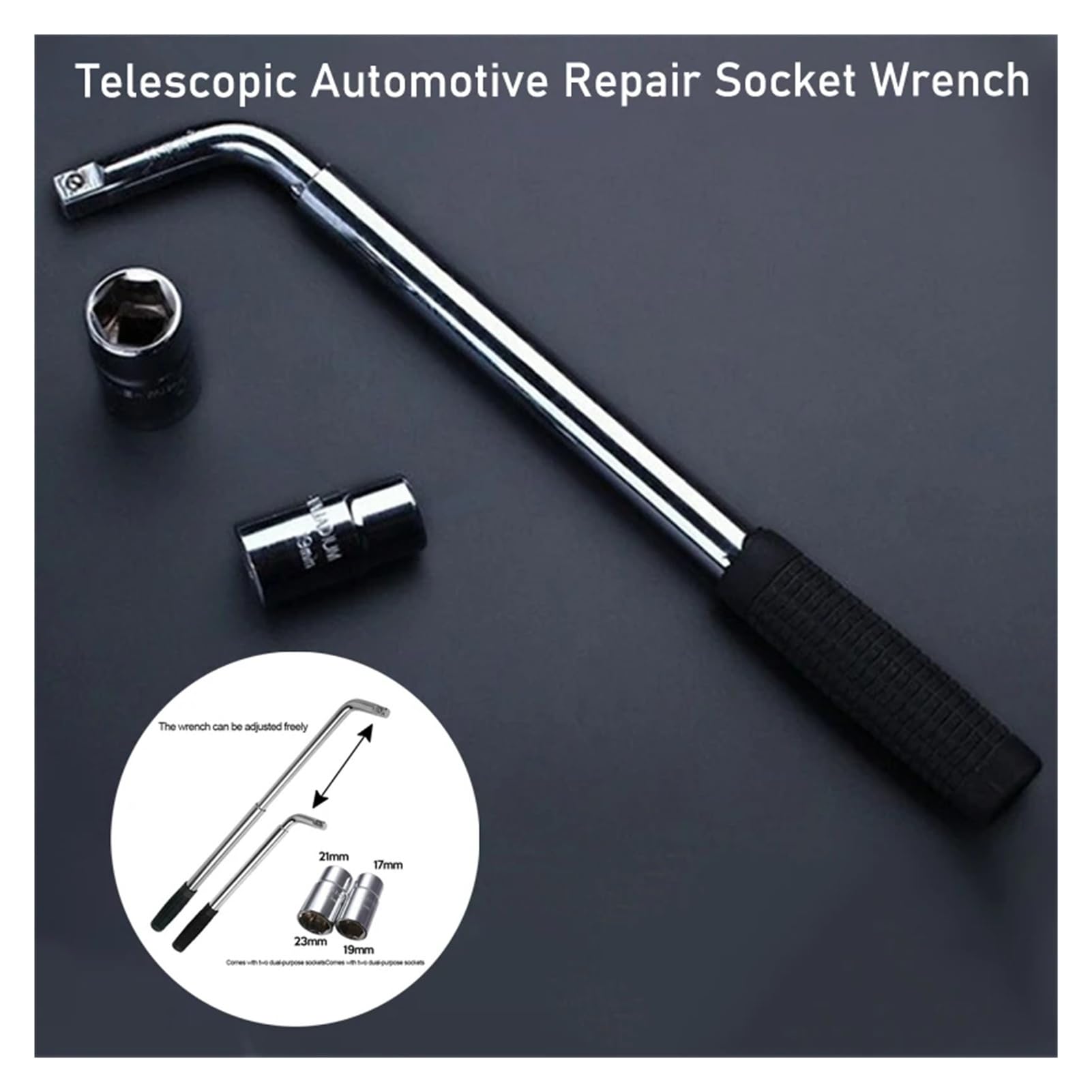 Teleskop-Radmutternschlüssel, Radmutternschlüssel mit Steckschlüsseleinsätzen, Autoreparaturwerkzeuge 17/19, 21/23 mm