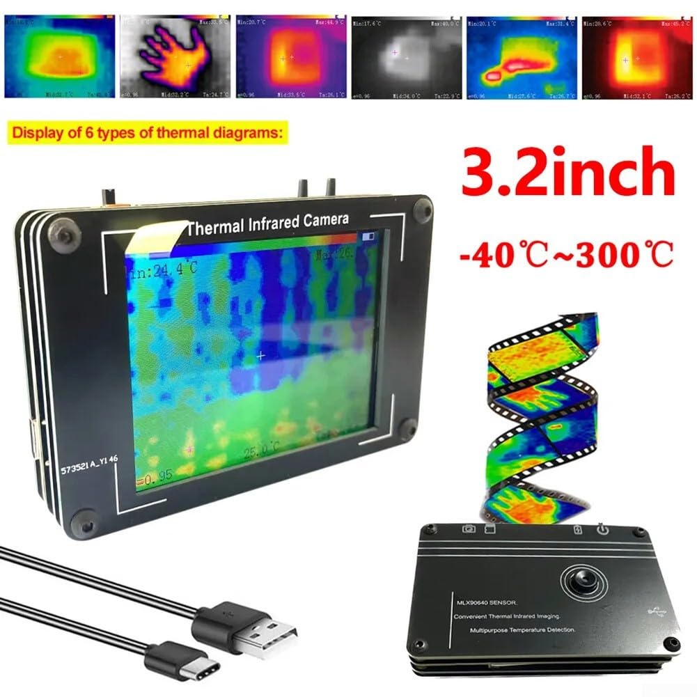 1 cámara termográfica, sensor de imagen térmica LCD de 3.2 pulgadas, cámara de imagen térmica con termómetro D