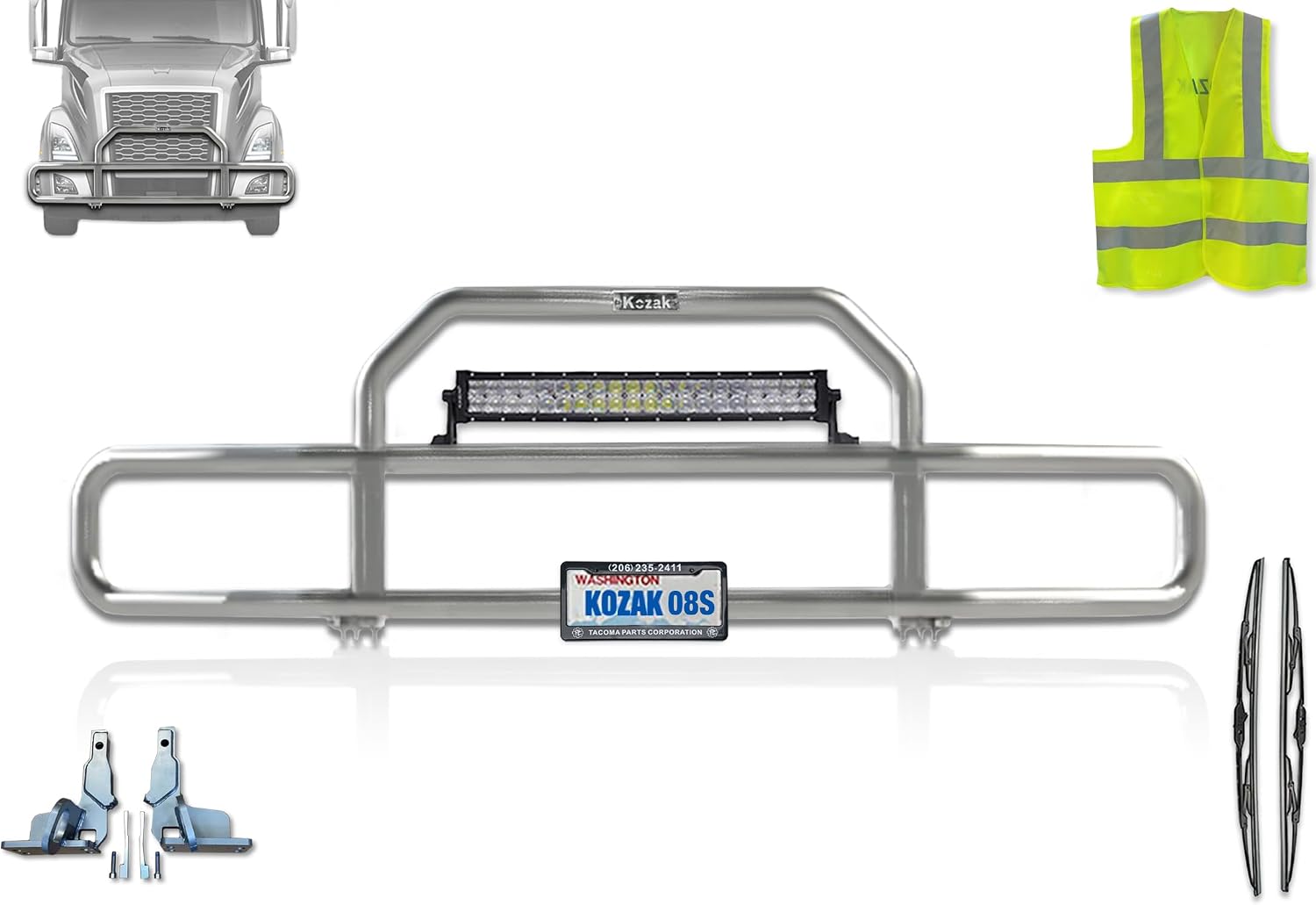 Front Grille Deer Bumper Guard for Semi Truck Compatible with Volvo VNL 2018-2025 (92"x26") + Bracket