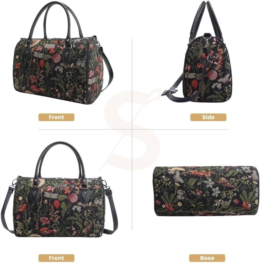 Signare Tapestry Duffle Bag Overnight Bags Weekend Bag for Women in Morning Garden Black Design (TRAV-MGDBK) - Image 2