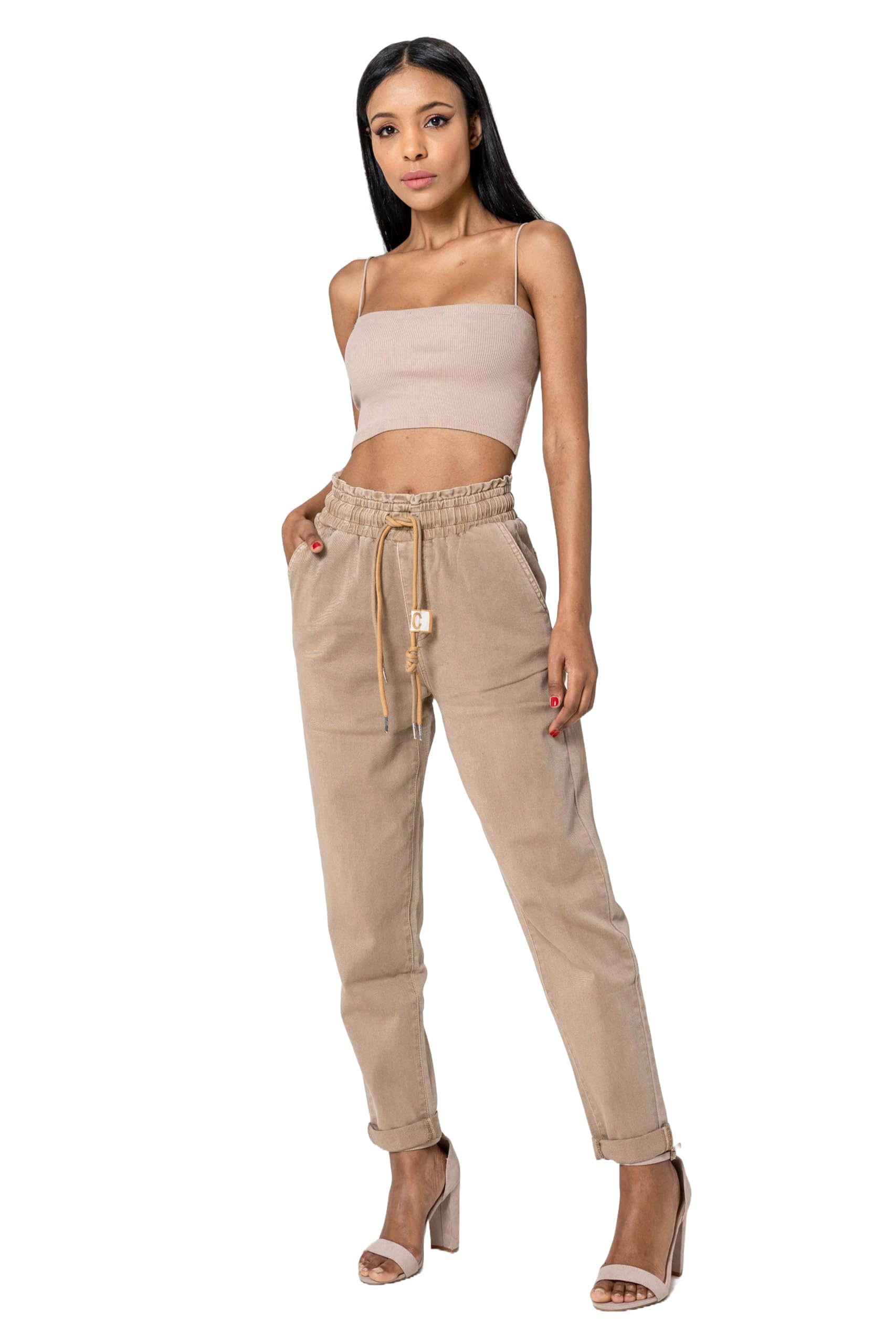 Nina Carter P500 Jean décontracté pour femme, style jogging, taille haute, pantalon de jogging, jeans d'été