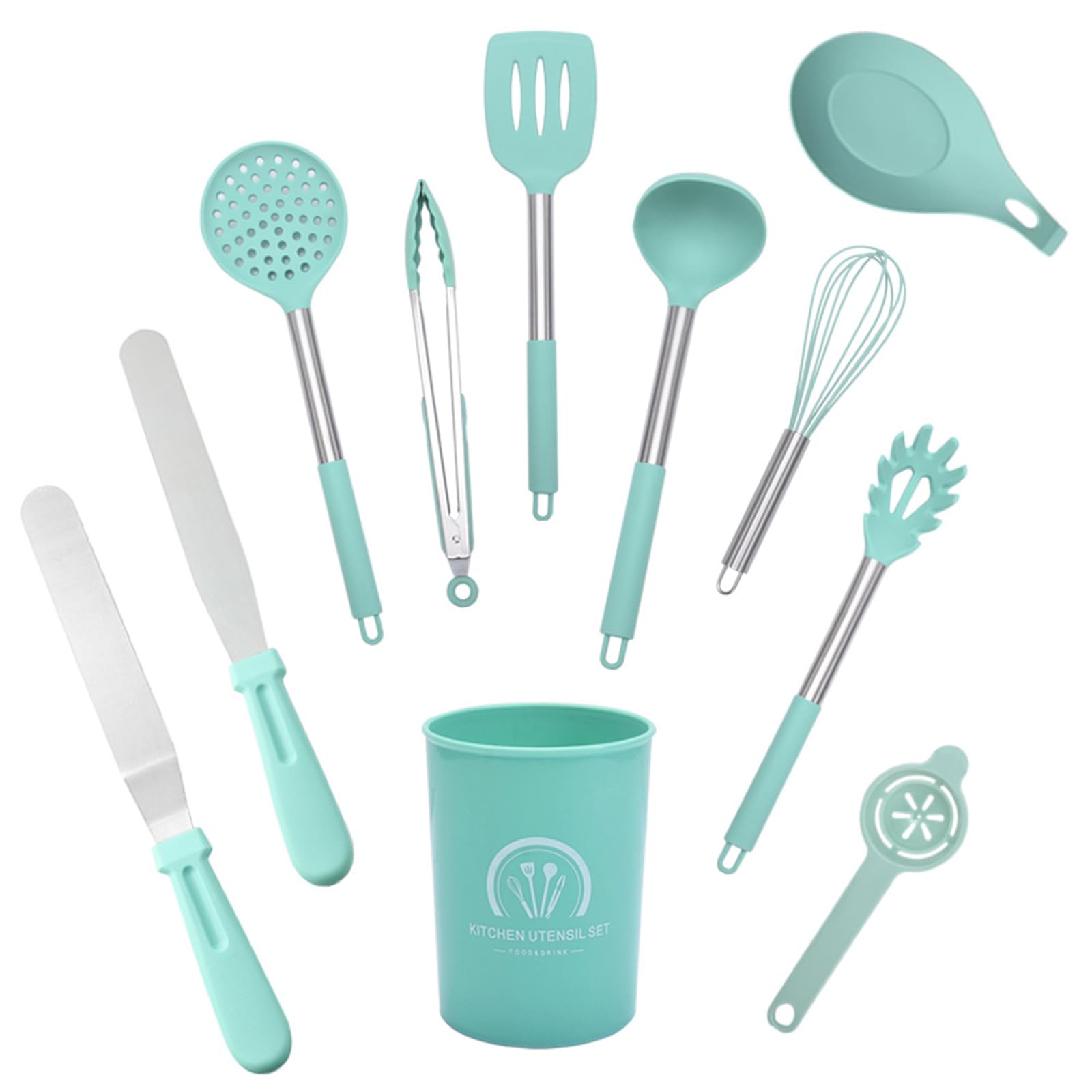Küchenhelfer Set, Silikon Küchenutensilien Kochutensilien Set, Antihaft Hitzebeständiger Kochbesteck Set Mit Edelstahlgriff, Gesund & Langlebig, Spülmaschinengeeignet, 11 Stück,Deep Green