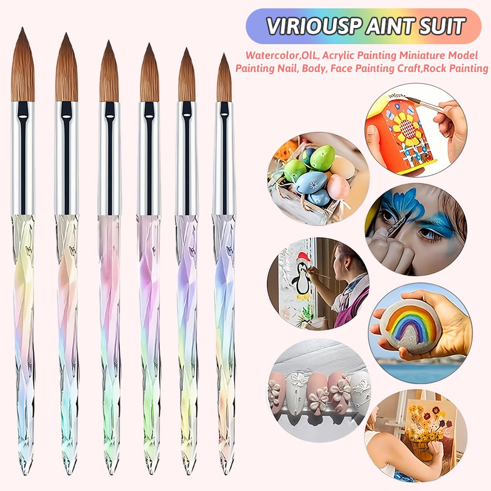 flintronic 6pcs Pinceles para Uñas, Pincel Acrilico Uñas, Cepillo de Uñas Acrílico, Tamaño 4/6/8/10/12/14 Pincel Plano Kit Manicura Set Pintura