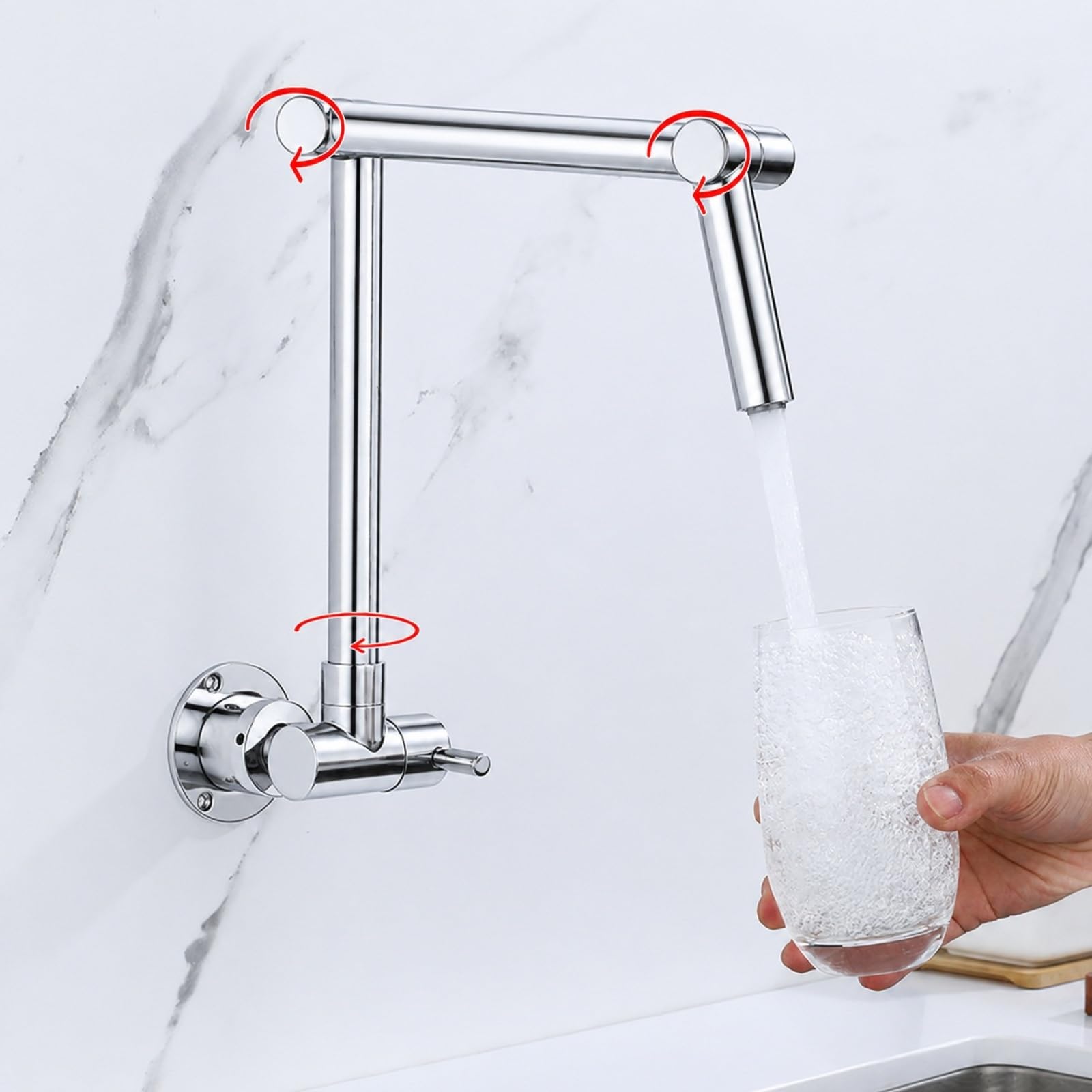 Rubinetto Filtrante Cucina a Parete Monocomando Rubinetti Pieghevoli per Riempimento Pentole in Rame,Cromato