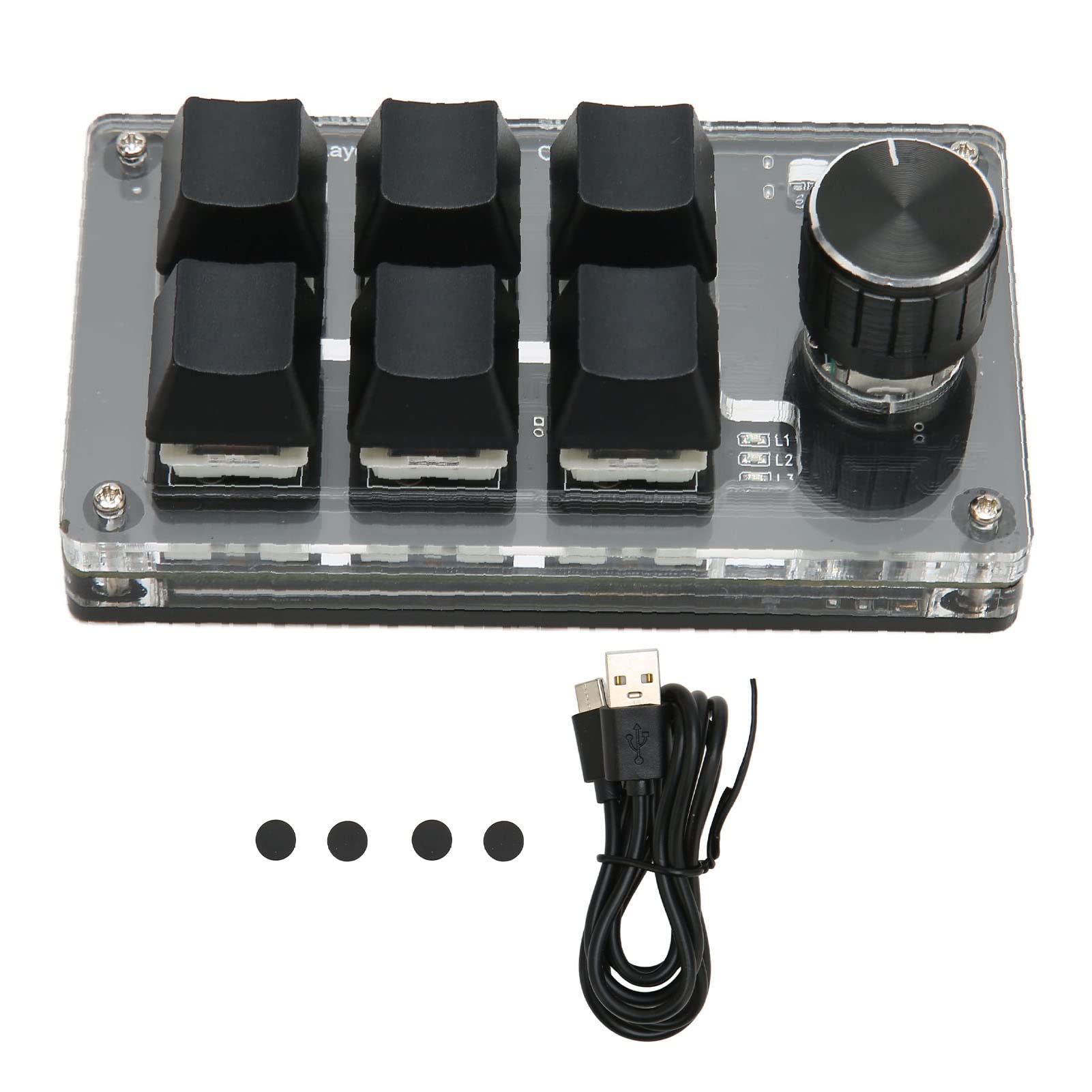 Acouto 6-klawiszowa Klawiatura z Pokrętłem Niebieskie Przewodowe Połączenie w Trybie USB DIY Programowalna Klawiatura Mechaniczna i Tryb Bezprzewodowy 6-klawiszowa USB Klawiszy Jednoręczna (BLACK)