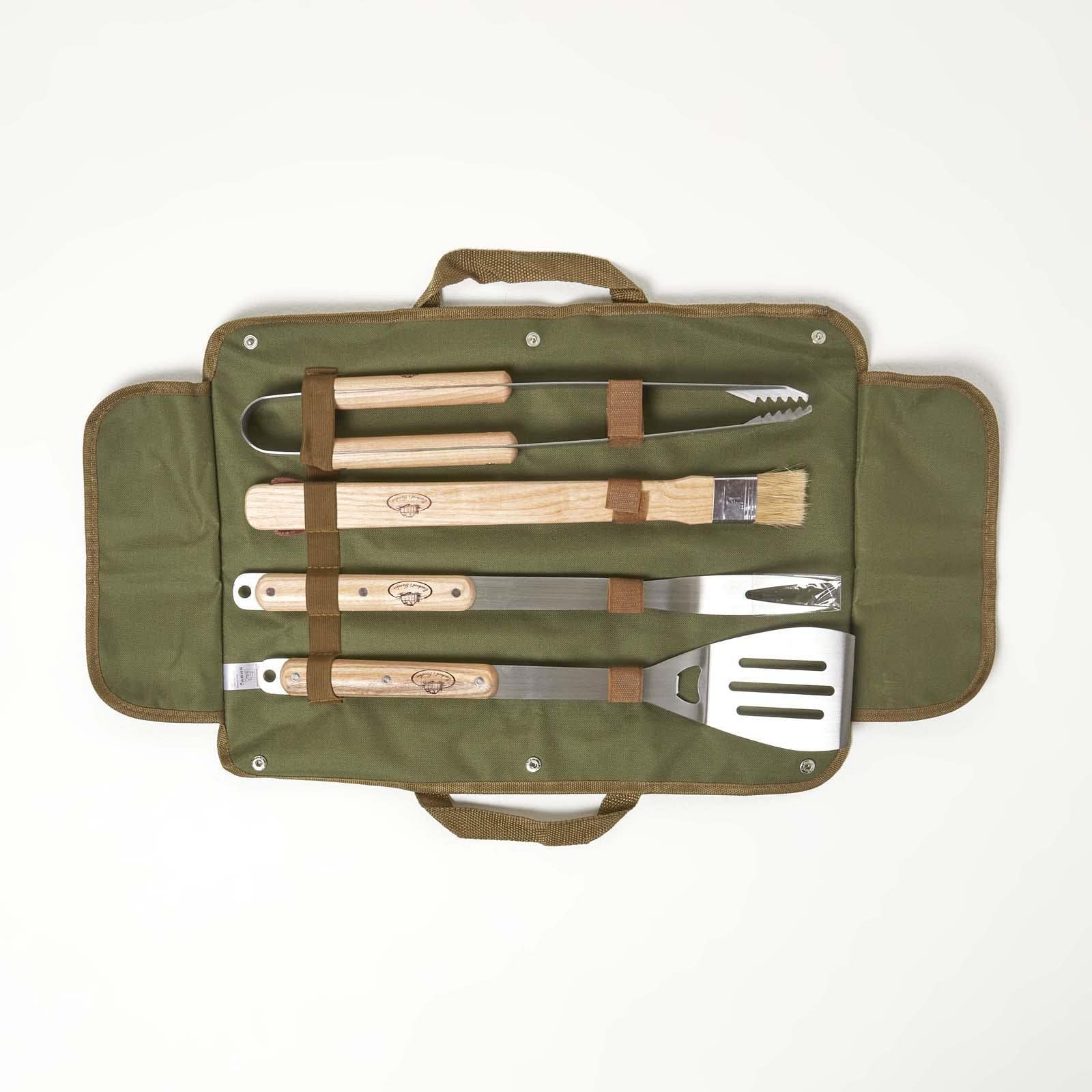 HOMESCAPES Kit di attrezzi per barbecue in sacchetto di immagazzinaggio pinze per griglia forchetta spazzola per barbecue e spatola set di attrezzi per barbecue con custodia per giardino campeggio
