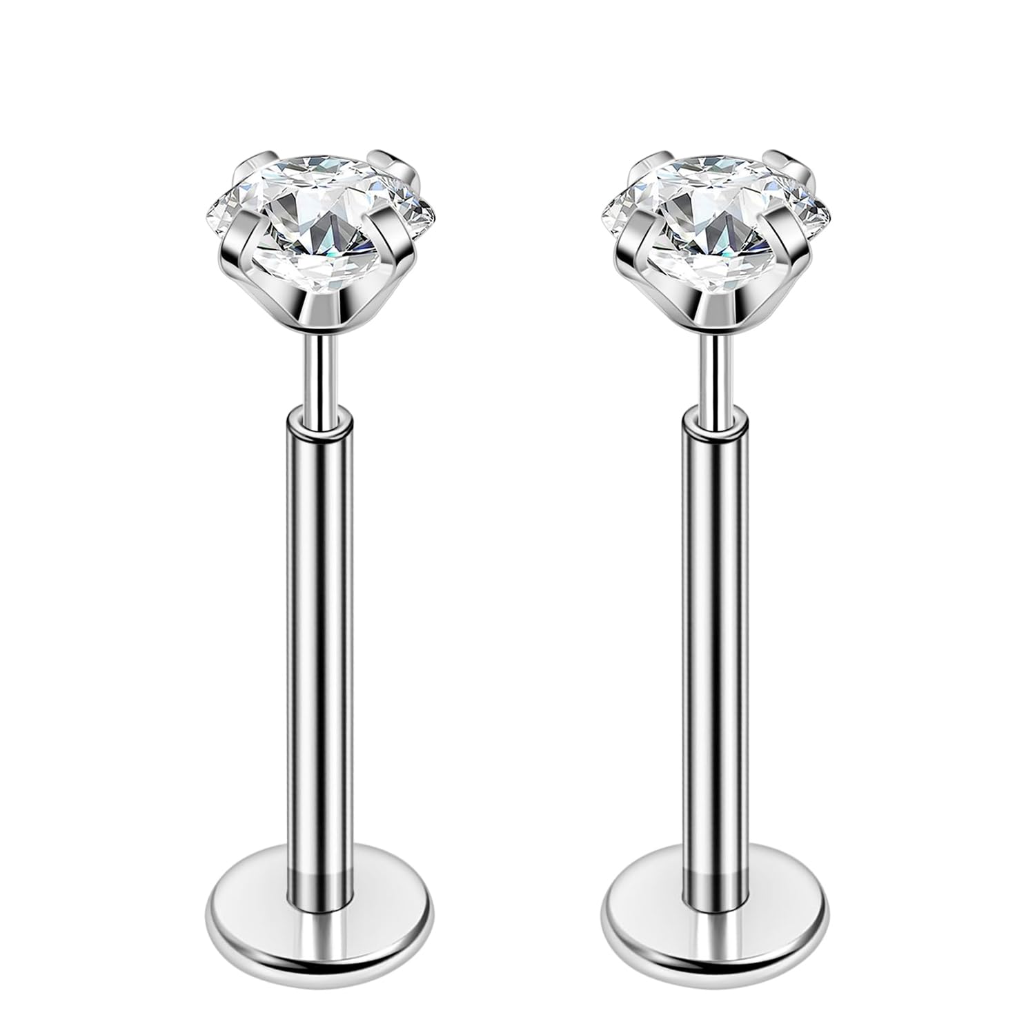 PunkTracker16g/18g/20g Titanium Steel Threadless Flat Back Cartilage Earrings for Helix/Tragus/Conch/Daith/Earlobe - Nose Studs Lip Rings Labret Monroe Piercing Jewelry for Women Men 2PCS