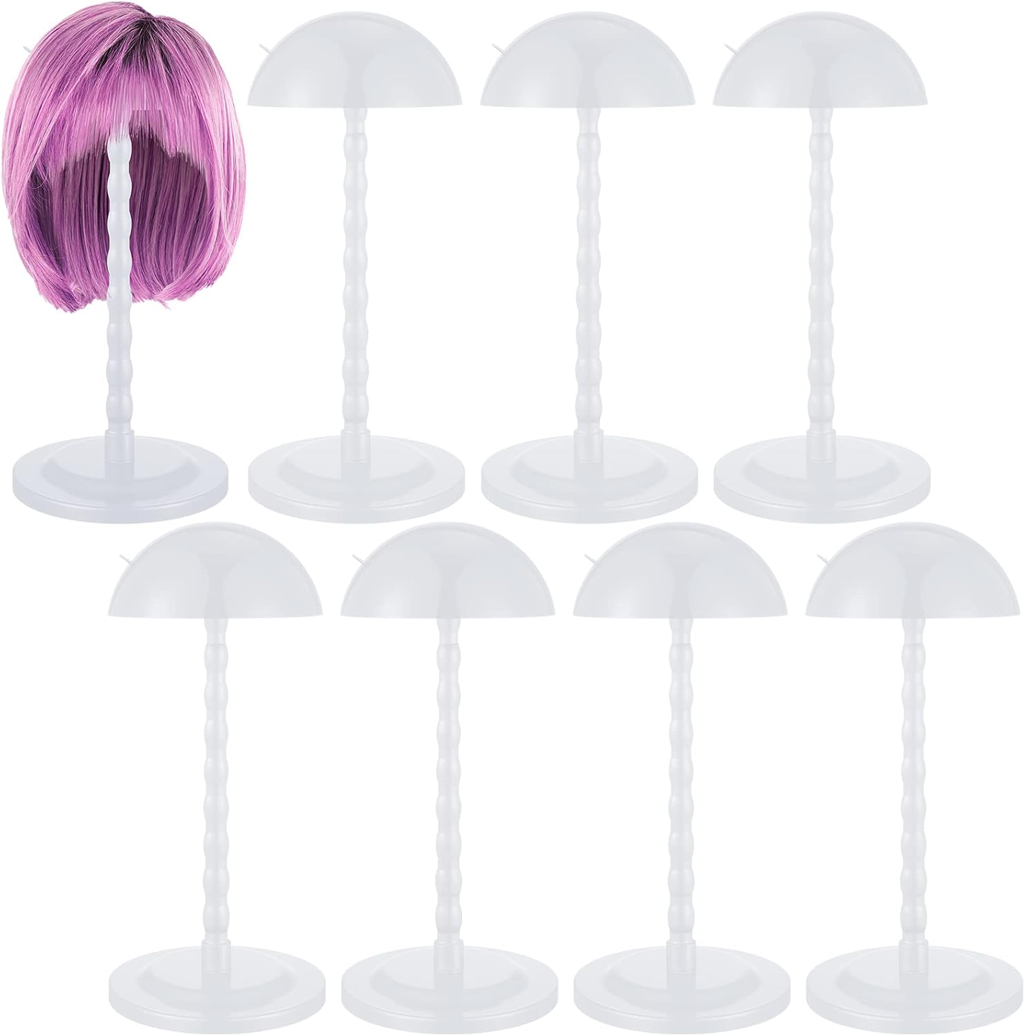 Reginary 8 Pieces Wig Head Stand for Multiple Wigs Mannequin Head 13.8 Inch Portable Hat Display Stand Travel Wig Holder for Styling Non Slip Stable DIY Practice Hat Holder(Black)