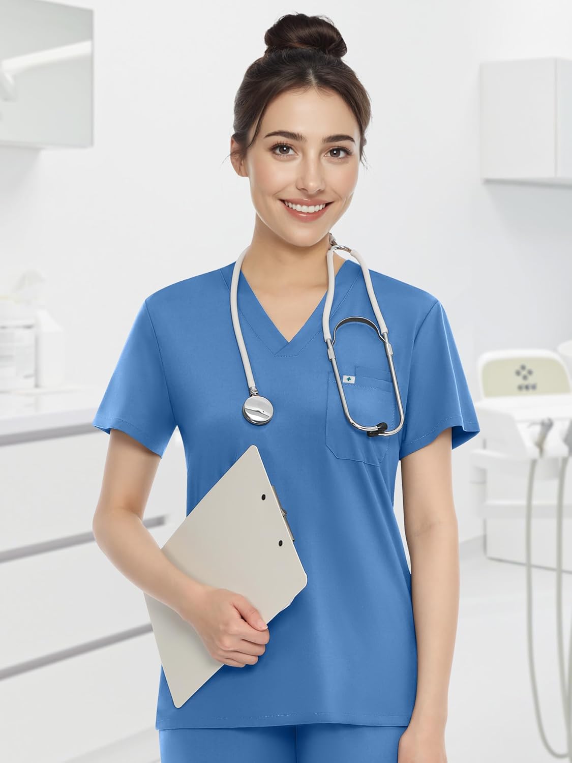 Medical Scrubs Set for Women - Classic V-Neck Top & Jogger Pants with Stretch Nursing Uniform Scrub Suit - Image 6