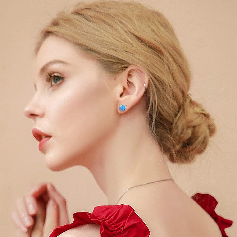 CiNily Opal Stud Earrings,White Gold/Rose Gold Plated Cat Ear/Moon and Star/Dog Bone/Rainbow/Butterfly Small Cute Earrings for Women Girls Hypoallergenic Jewelry Gifts for Sensitive Ears - Image 5