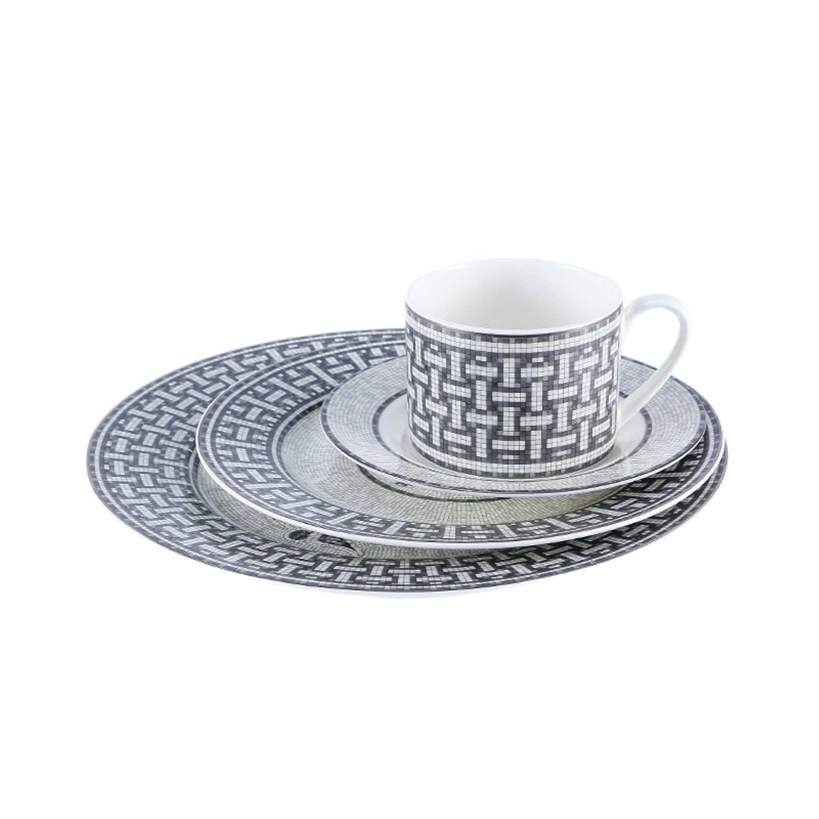 Talerz obiadowy Zestaw talerzy ceramicznych z porcelany kostnej w stylu europejskim, szary zestaw obiadowy, talerze i naczynia, kuchnia nordycka, porcelana stołowa, ciasto, luksus(8inch Plate)