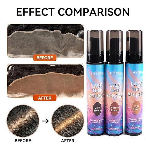 PLUSSIGN Lace Tint Melting Mousse 3-Pack – Light, Medium & Dark Brown Alcohol-Free Quick-Dry Foam for Lace Front Wigs, Toupees & Hairpieces, Natural Lace Color for Scalp Blend, for All Skin Tones - Image 3