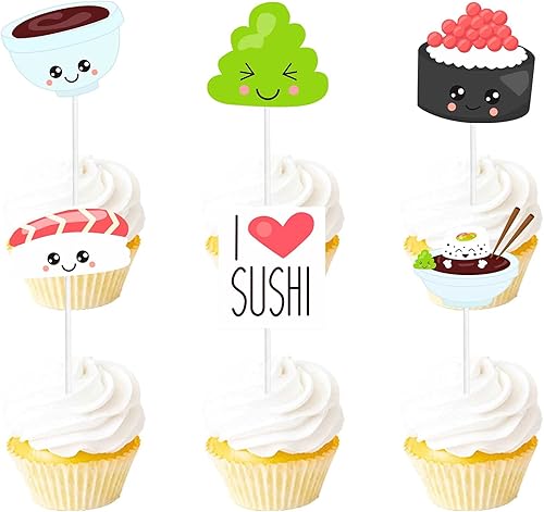 18 piezas de decoración de postre con purpurina para cupcakes de sushi baby shower, suministros de decoración para niños y niñas, decoración de