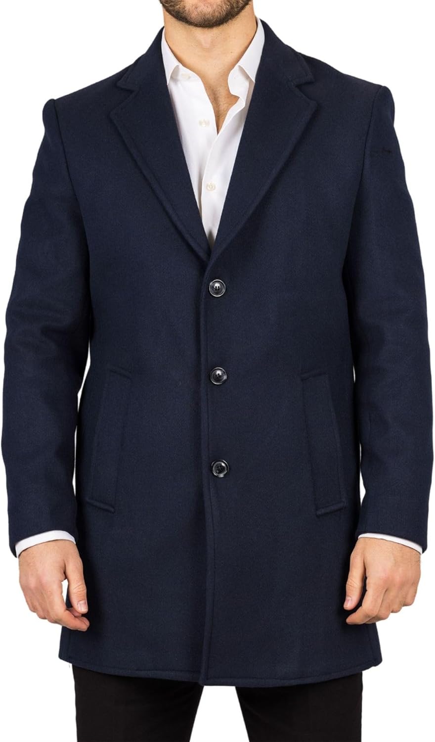 Men's Overcoat Notched Lapel Collar Wool Blend Classic Trench Coat Winter Jacket
