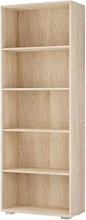 Casaria® Bücherregal 5 Fächer 190x60x28cm Höhenverstellbare Böden Holz Offen Modern Stehend Arbeitszimmer Büro Wohnzimmer Standregal Regal Vela Eiche