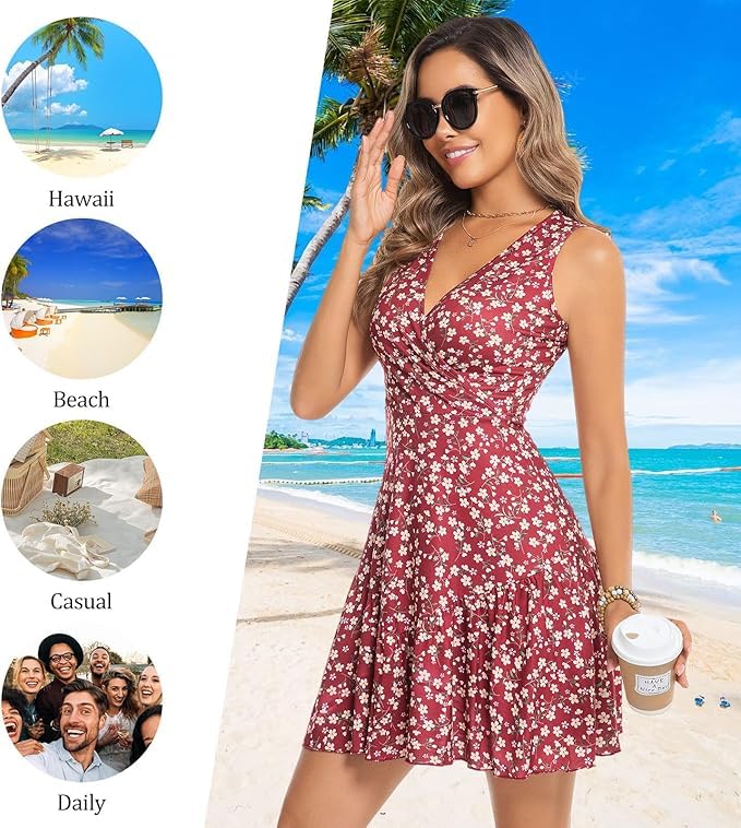 Image of Chongbaijia 3 Pack Summer Dresses for Women 2026 Sleeveless Sexy Wrap V Neck Floral Sundress Tank Dress