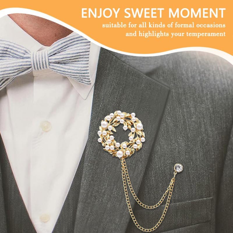Pearl Flower Brooches for Women Men Tassel Chain Brooch Collar Pins Flower Lapel Pins for Suits Wedding Business Accessories - Image 4