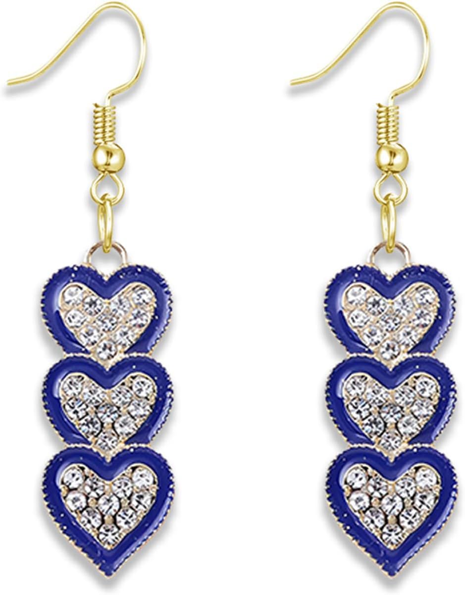 Three Heart Earrings for Women Dainty Bling Crystal Sparkling Full Clear Love Rhinestone Drop Dangle Earrings Fashion Stud Earrings Fashion Gift Party Jewelry