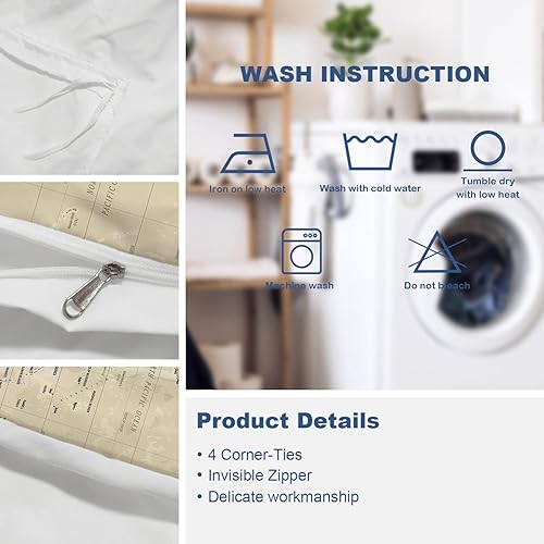 Miniatura 5 de Batmerry Juego de funda de edredón de 3 piezas con diseño de mapa vintage, suave, esponjoso, Canadá, mapa del mundo físico, océano, mediterráneo,