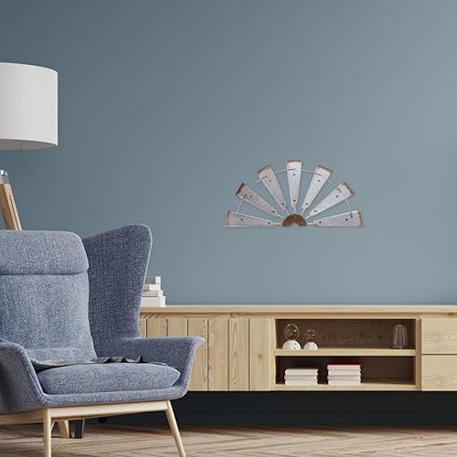 Miniatura 4 de VOSAREA Molino de viento pequeño de granja, decoración de pared de hierro rústico, medio molino de viento, escultura de pared de metal, adorno