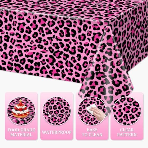 Nappe léopard rose anti-tache | Grande nappe rectangulaire anniversaire - 5