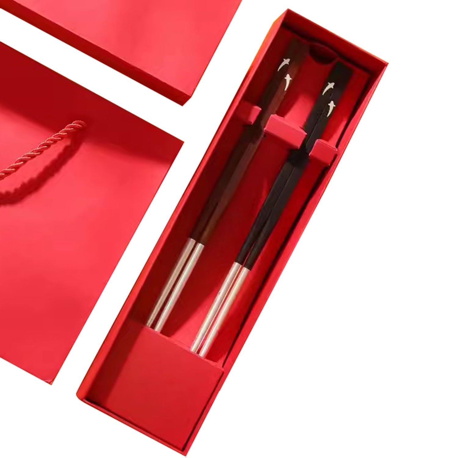 Baguettes japonaises réutilisables, Coffret Cadeau de Baguettes argentées, Baguettes réutilisables，A 25cm