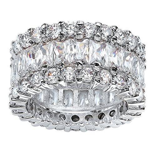 Platinum over Sterling Silver Baguette Cubic Zirconia and Round Eternity Ring Size 7