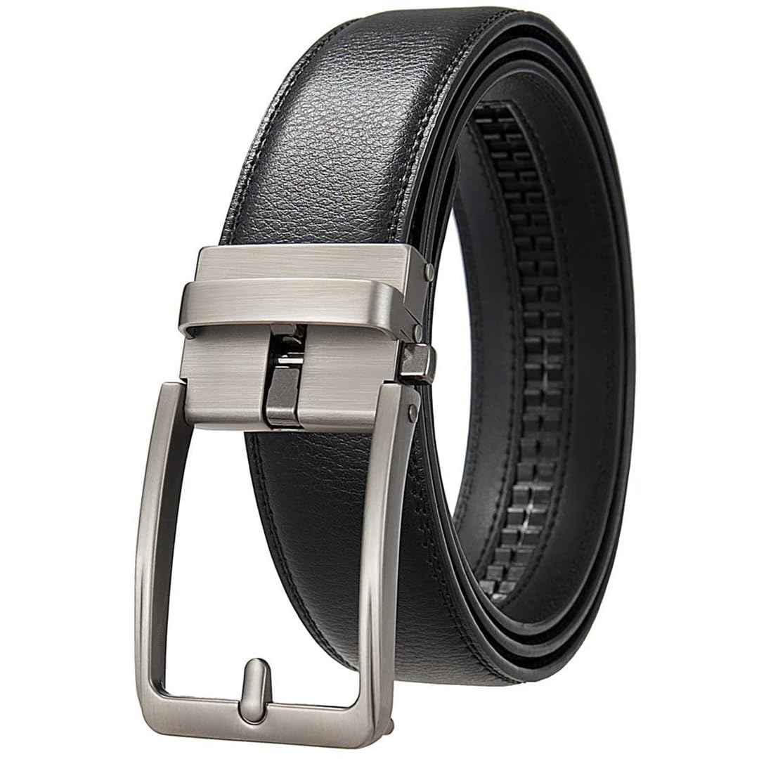Yeuyyben Cinturón de piel sintética para hombre con hebilla automática, a la moda, casual, negocios, negro y marrón