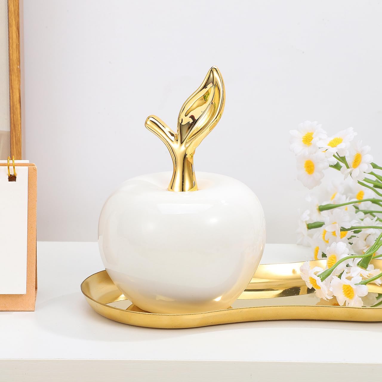 Small Ceramic Apple Ornament 4.52X3.14X3.14In Realistic Fruit Model Decorative Mini Apple Sculpture for Home Office Desktop Photography Prop and Holiday Display