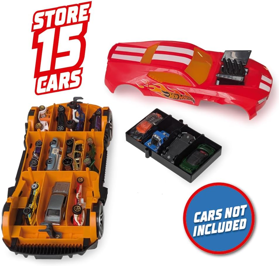 Hot Wheels Car Storage 2-in-1 Race N' Haul Free Wheel Car Storage Case with Retractable Handle - Stores up to 15 Cars (Cars Not Included)