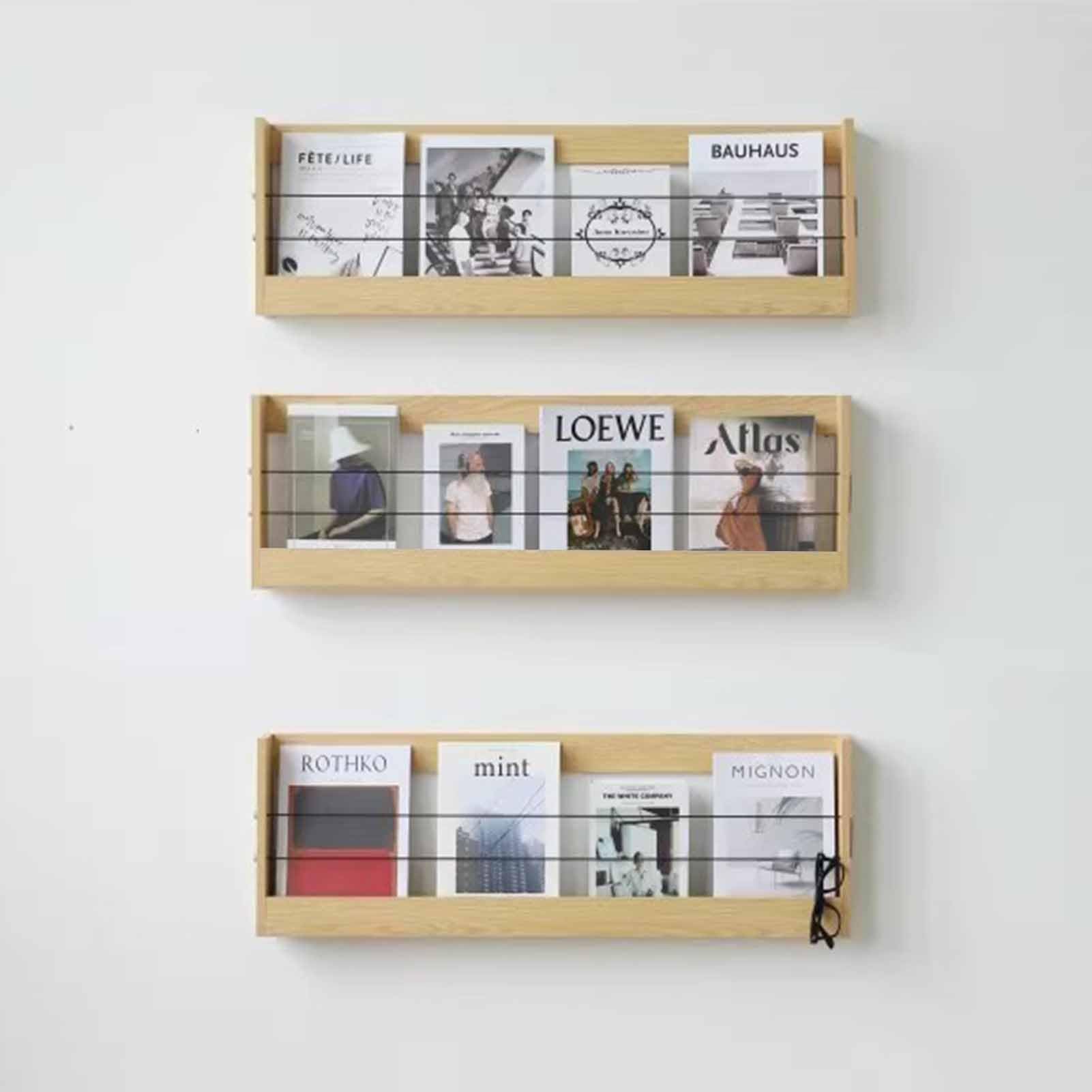 Présentoir à Brochures Mural En Bois Avec Cordon élastique - Largeur 64 Ou 94 Cm, Profondeur 6 Cm, Hauteur 30 Cm