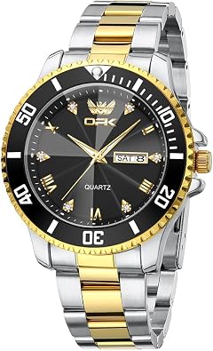 OPK Mens Watch Simple Fashion Diamonds Stainless Steel Analog Men Wrist Watch Diamond Large Dial Waterproof Date Casual Watch for Man