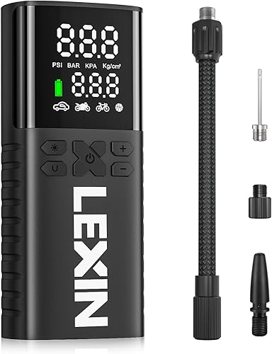 LEXIN Inflador de neumáticos P4, compresor de aire portátil, bomba de aire eléctrica inteligente con medidor de presión digital preciso y luz