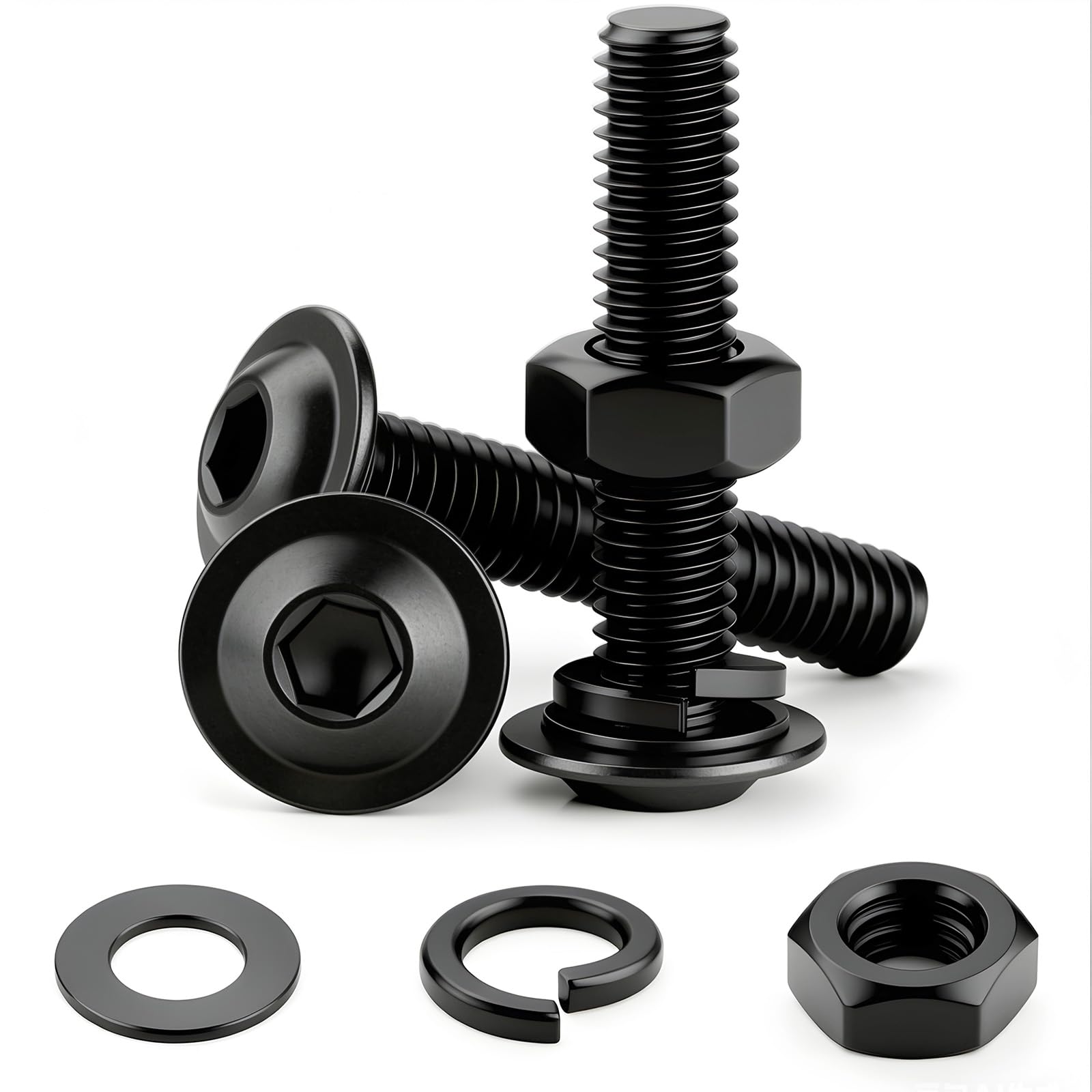 NZNSML 30 Pcs M4 x 30mm Flanged Button Head Socket Cap Bolt Screws Black