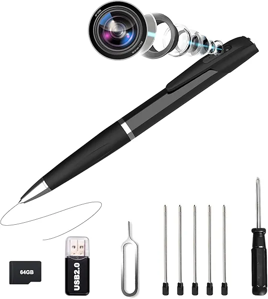 Bextgoo Hidden Camera, Spy Pen Camera with 64GB TF Card, 1080P HD Portable Body Cam with Video or Picture Taking, Loop Storage, Small Camera Pen for Business, Offices, Outdoor