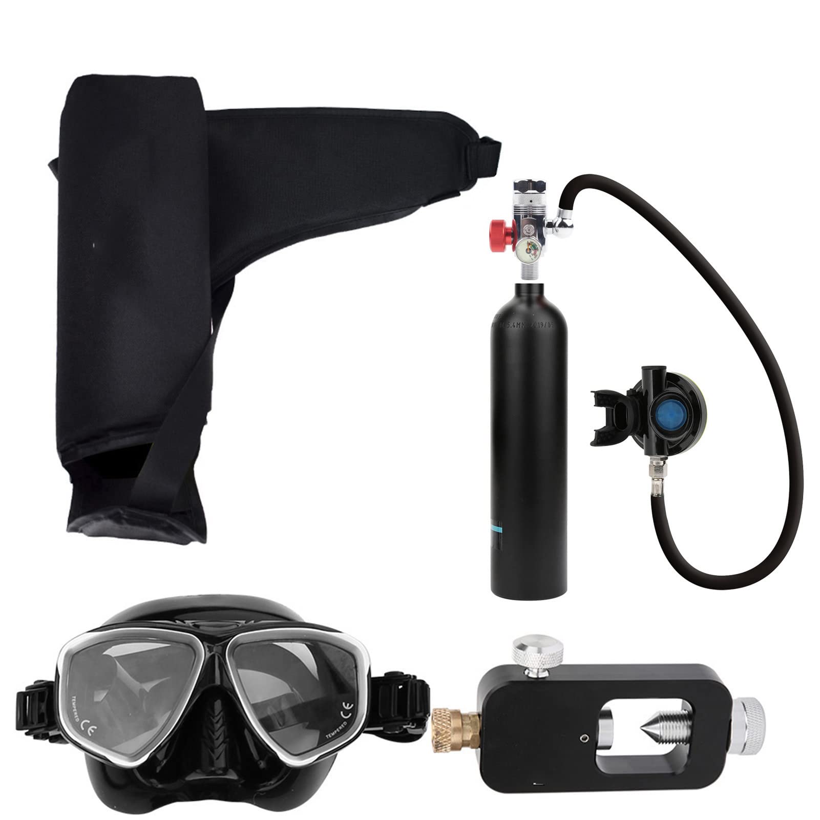 Scuba Tank, 1L Oxygen Cylinder Underwater Respirator Scuba Dive Cylinder Scuba Diving Equipment with 15-20 Minutes Capability, Underwater Breathing Device Scuba Accessories