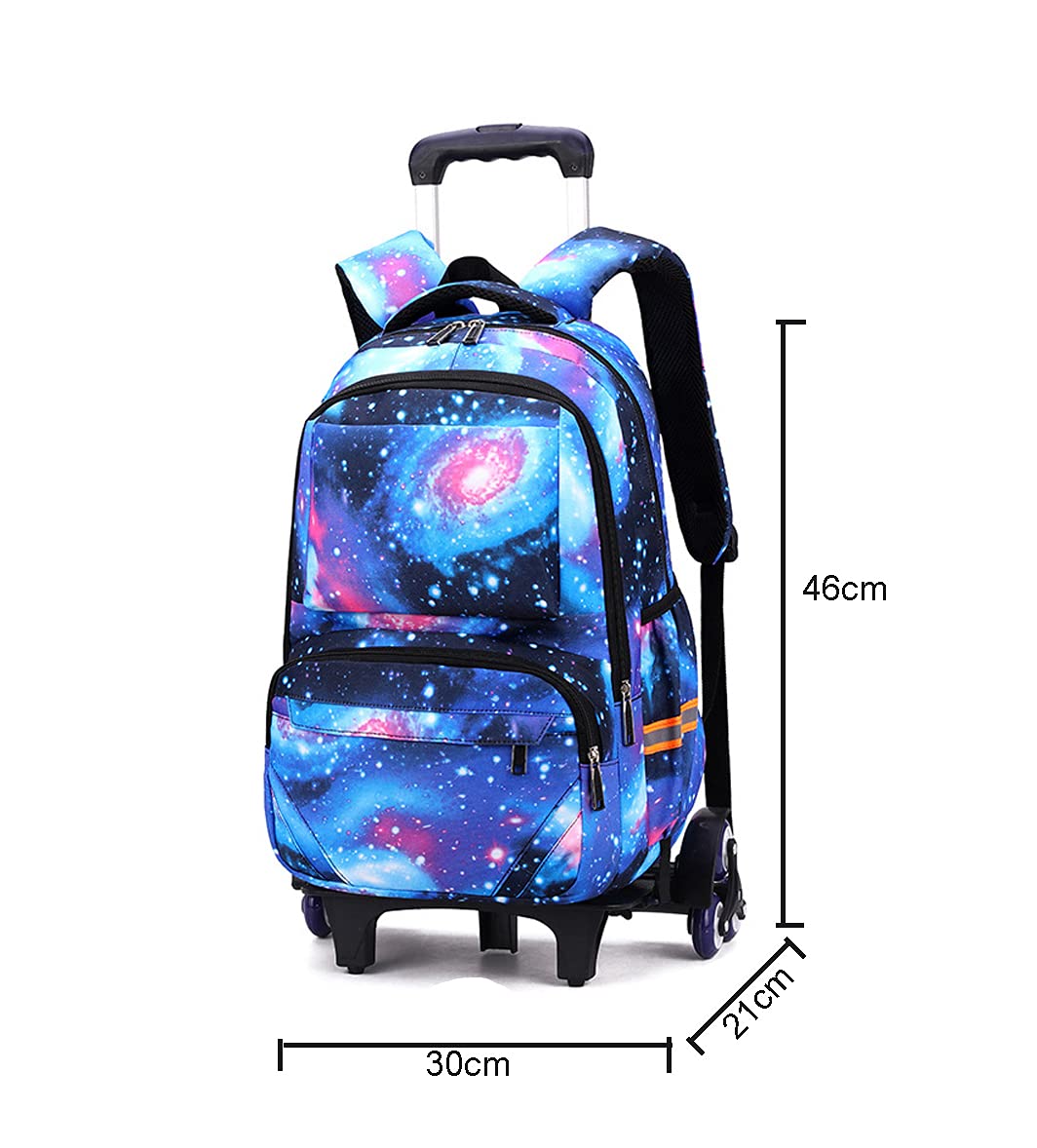 Zaino Trolley Sacchetto Zaino Scuola con 6 Ruote Sacchetto di Scuola di Rotolamento per Ragazzi e Ragazze Borsa Portatile Viaggio Bagagli (Cielo stellato Blu)