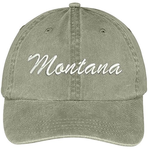 Trendy Apparel Shop Montana State Embroidered Low Profile Adjustable Cotton Cap - Khaki