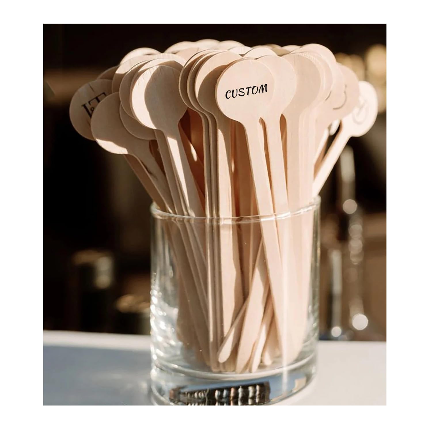 100-500 PCS Personalized Wooden Drink Stirrers, Custom Disposable Coffee Stir Sticks with Round Ends, Favor Decor for Wedding/Party/Business/Gift,